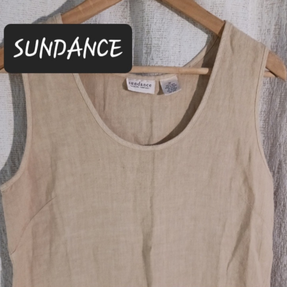 Sundance Beige Linen Midi Dress